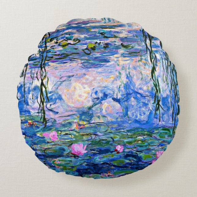 Monet: Water Lilies 1919, famous painting Round Pillow (Front)