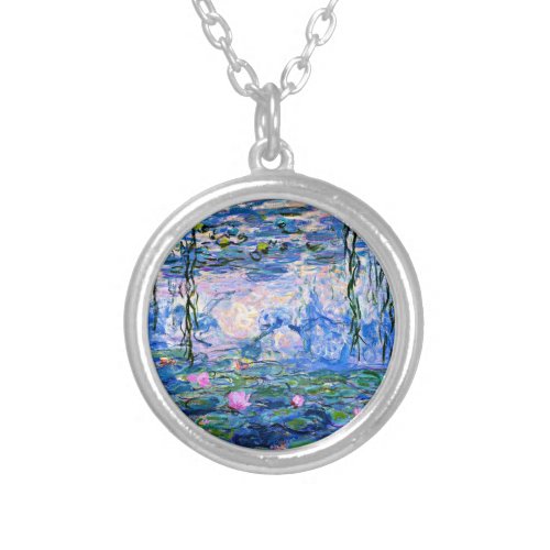Monet Water Lilies 1919 famous painting Silver Plated Necklace