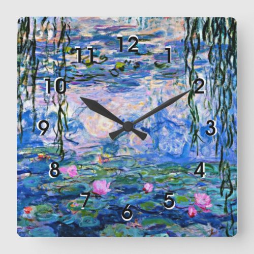 Monet _ Water Lilies 1919 famous painting Square Wall Clock