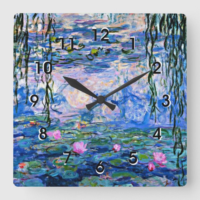Monet - Water Lilies, 1919, famous painting Square Wall Clock (Front)