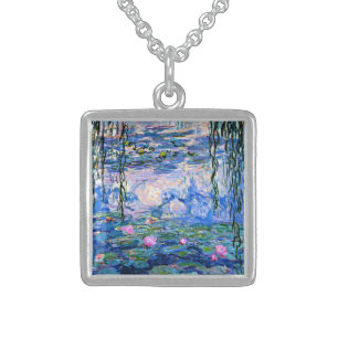 Monet: Water Lilies 1919, famous painting, Sterling Silver Necklace