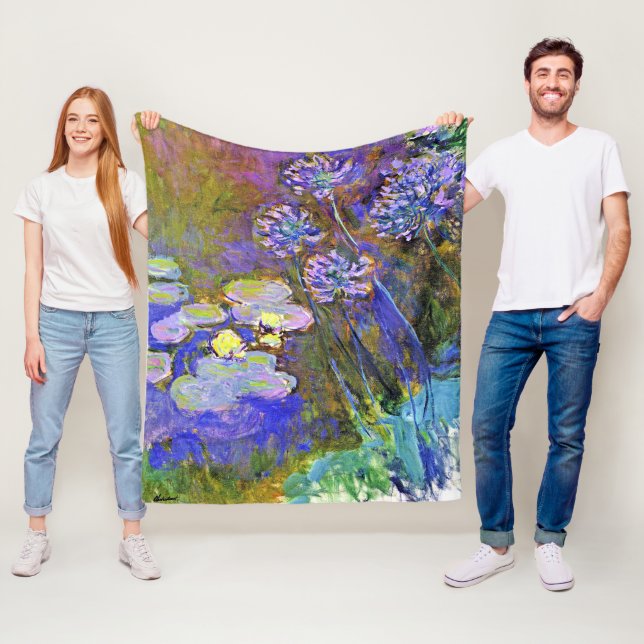 Monet - Water Lilies and Agapanthus Fleece Blanket (In Situ)