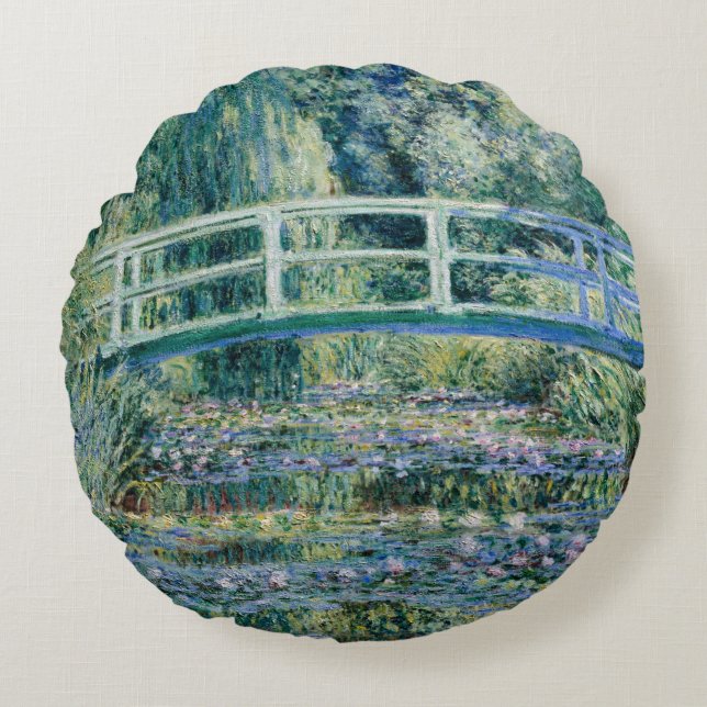 Monet - Water Lilies and Japanese Bridge Round Pillow (Front)