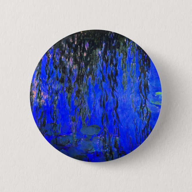 Monet Water Lilies and Weeping Willow Branches Button (Front)