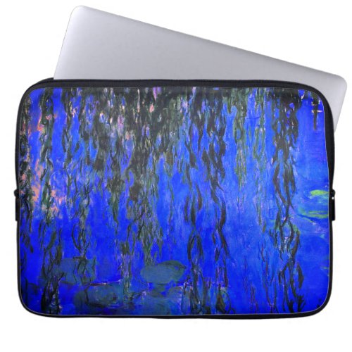 Monet Water Lilies and Weeping Willow Branches Laptop Sleeve