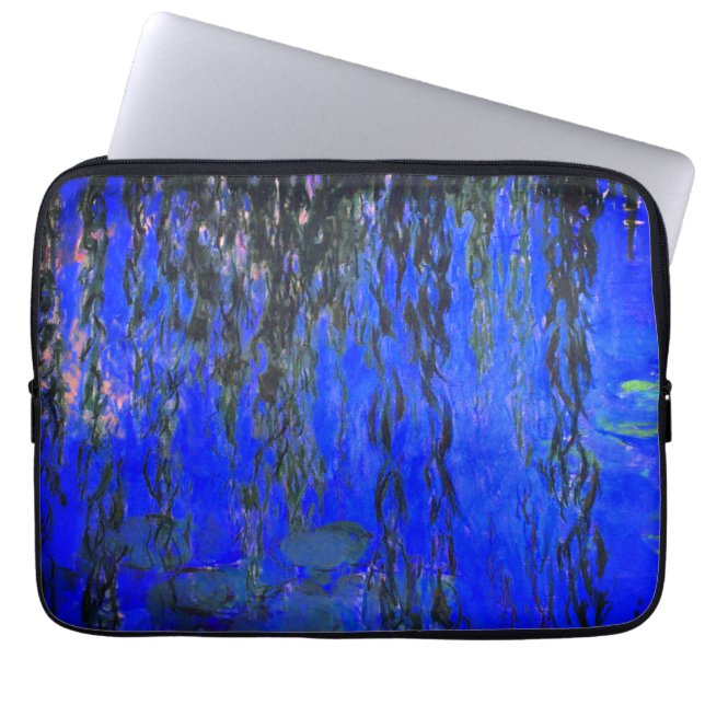 Monet Water Lilies and Weeping Willow Branches Laptop Sleeve (Front)