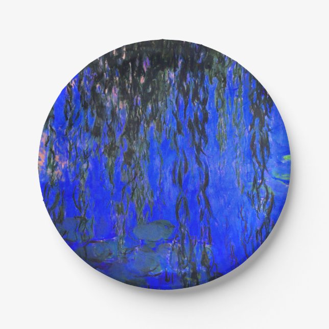 Monet Water Lilies and Weeping Willow Branches Paper Plates (Front)