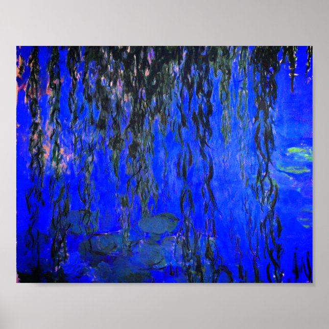 Monet Water Lilies and Weeping Willow Branches Poster (Front)
