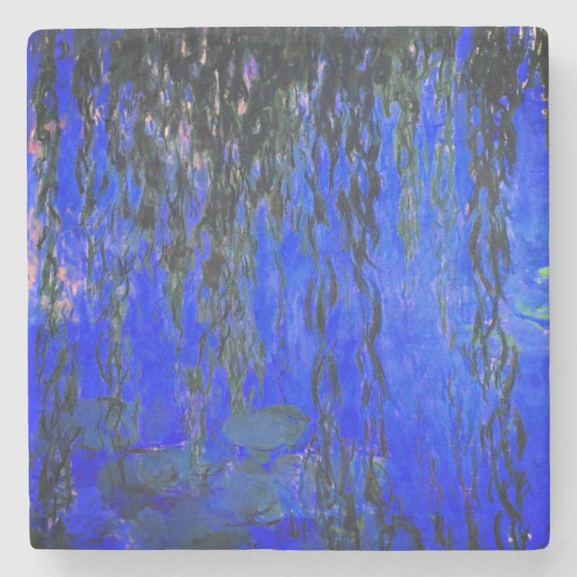 Monet Water Lilies and Weeping Willow Branches Stone Coaster (Front)