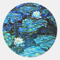 Monet - Water Lilies Blue, Classic Round Sticker