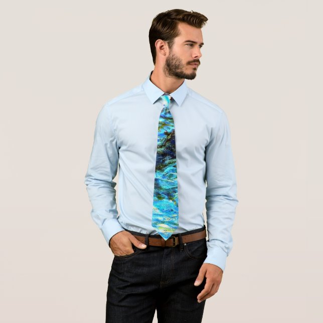 Monet - Water Lilies Blue, famous painting, Neck Tie (In Situ)