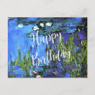 Monet - Water-Lilies, blue indigo, birthday wishes Postcard