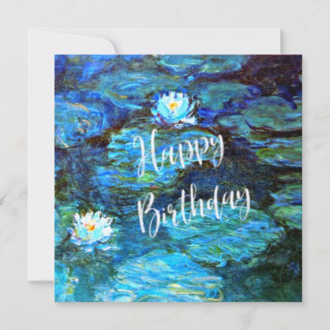 Monet - Water Lilies (blue) with Birthday Wishes Card (Front)