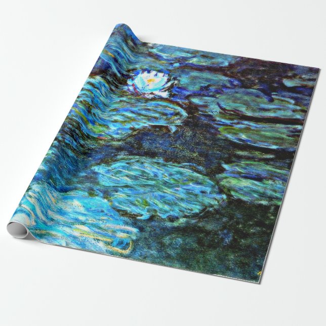 Monet - Water Lilies (blue) Wrapping Paper (Unrolled)