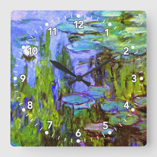 Monet Water Lilies Clock in Blue, Green & Lavender (Front)