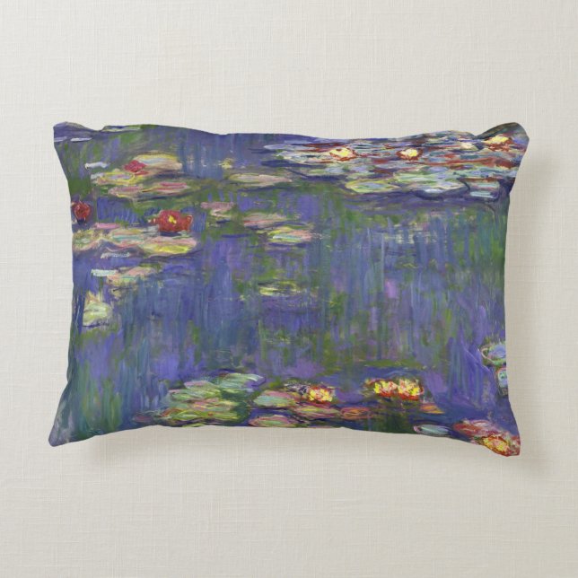 Monet Water Lilies Masterpiece Painting Accent Pillow (Back)