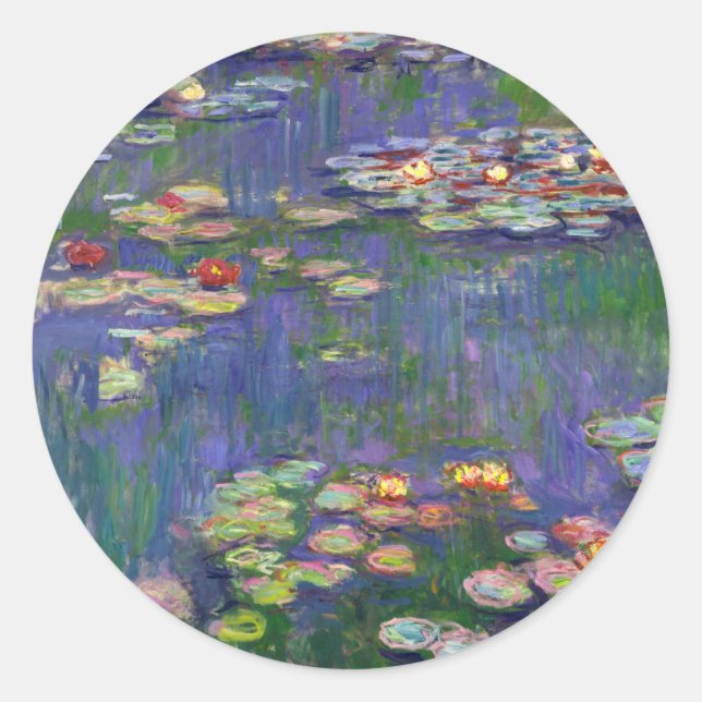 Monet Water Lilies Masterpiece Painting Classic Round Sticker (Front)