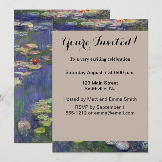 Monet Water Lilies Masterpiece Painting Invitation (Front/Back)