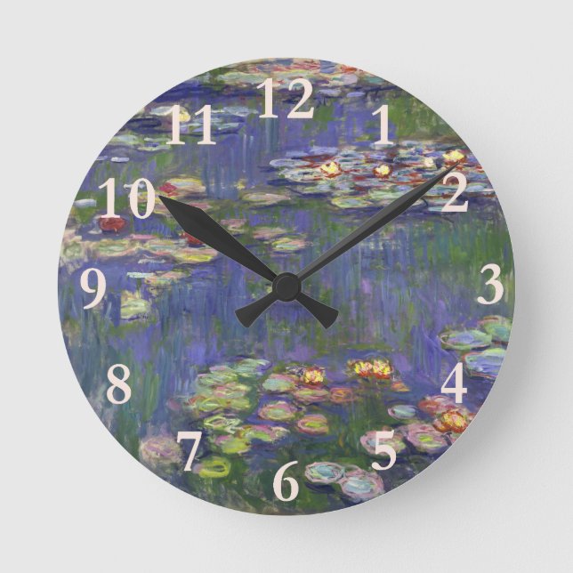 Monet Water Lilies Masterpiece Painting Round Clock (Front)