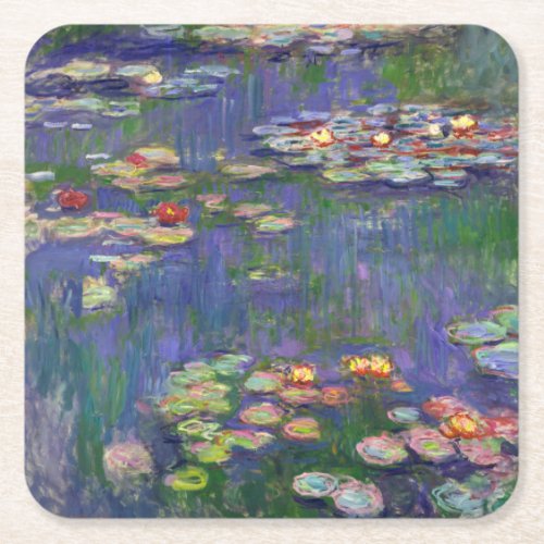 Monet Water Lilies Masterpiece Painting Square Paper Coaster