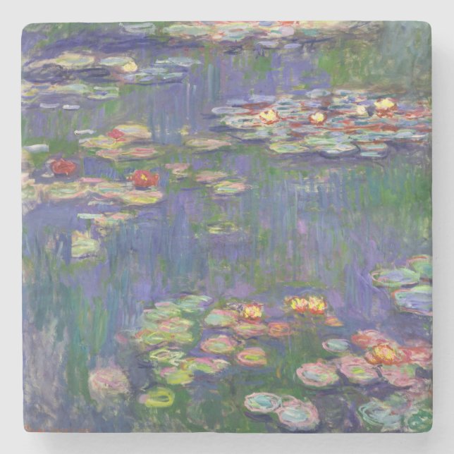 Monet Water Lilies Masterpiece Painting Stone Coaster (Front)