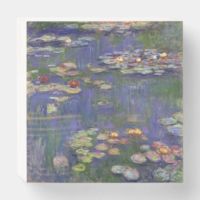 Monet Water Lilies Masterpiece Painting Wooden Box Sign (Front Horizontal)