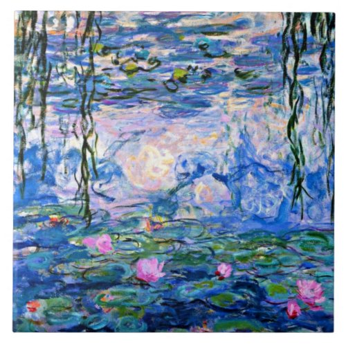 Monet _ Water Lilies pink 1919 famous painting Ceramic Tile