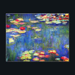 Monet Water Lilies  Postcard<br><div class="desc">Postcard featuring Claude Monet’s oil painting Water Lilies (1916). Beautiful pink,  purple,  and red water lilies floating in a serene pond. A great gift for fans of impressionism and French art.</div>