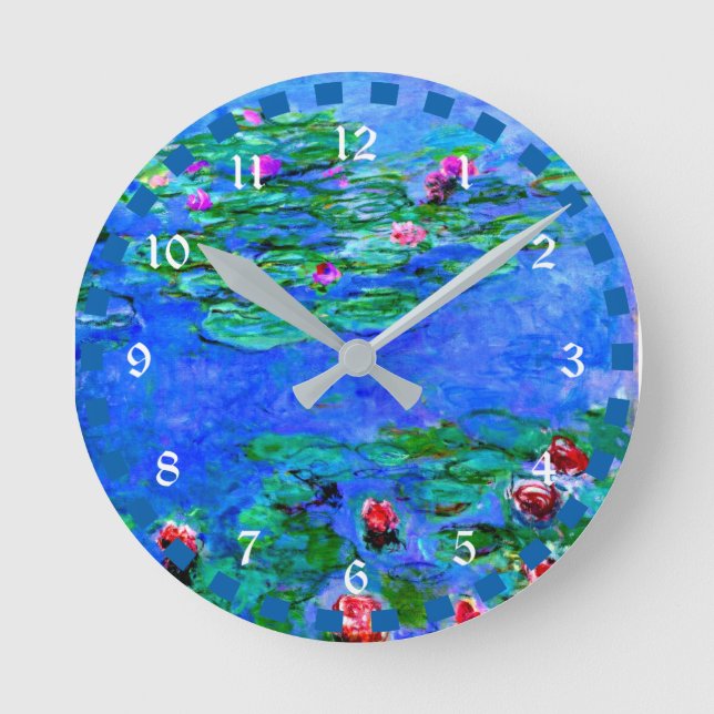 Monet - Water Lilies (Red), famous artwork Round Clock (Front)
