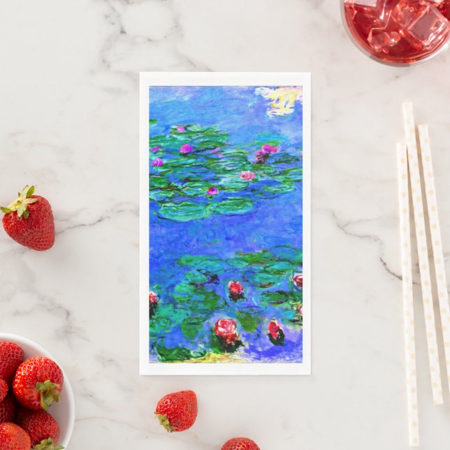 Monet, Water Lilies, Red, Paper Guest Towels (Insitu)