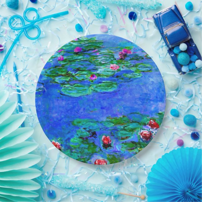 Monet - Water Lilies (red) Paper Plates (Party)