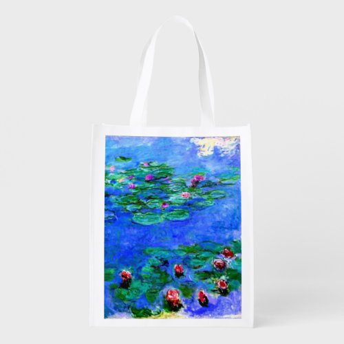 Monet _ Water Lilies red Reusable Grocery Bag
