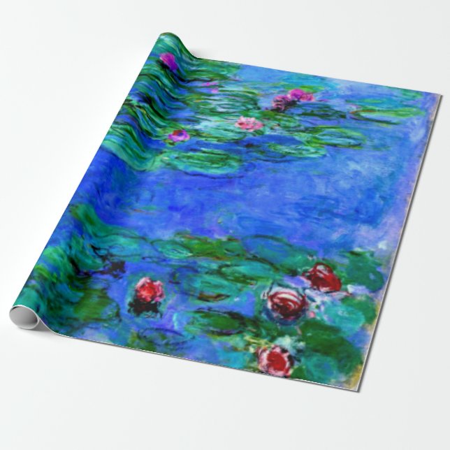 Monet - Water Lilies (red) Wrapping Paper (Unrolled)