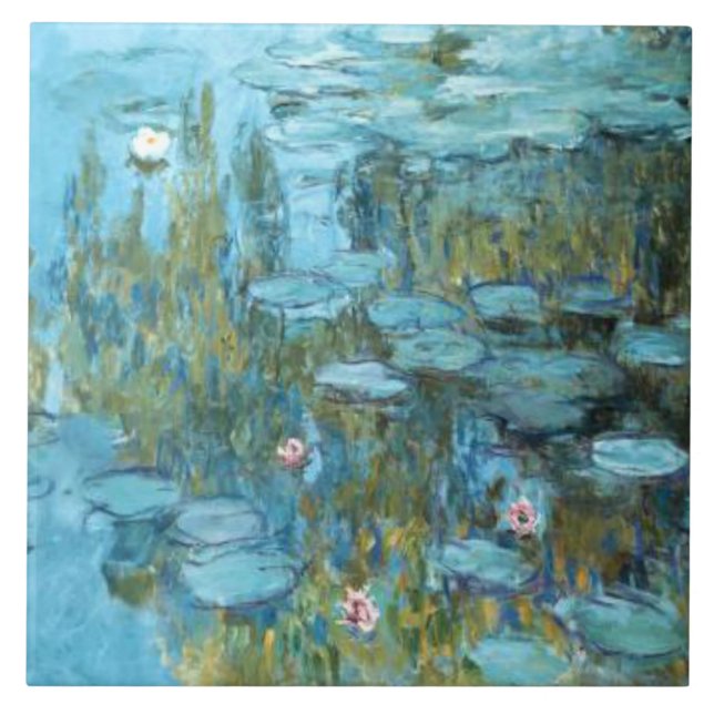 Monet - Water Lilies (turquoise), Ceramic Tile (Front)
