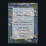 Monet Water Lilies Wedding Invitation<br><div class="desc">Elegant custom wedding invitation done using the fine art painting of Water Lilies by Monet.  Graphics of a white transparent text area has a thin gold tone frame. Black text is fully customizable to suit your needs.  Lovely unique wedding invitation you will treasure for a life time.</div>