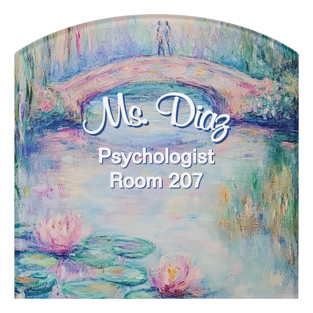 Monet Water Lilly Psychologist Door Sign (Contour Front)