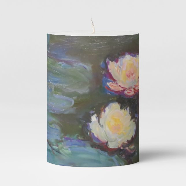 Monet Water Lily Lilies Pond Waterlilies Painting Pillar Candle (Front)