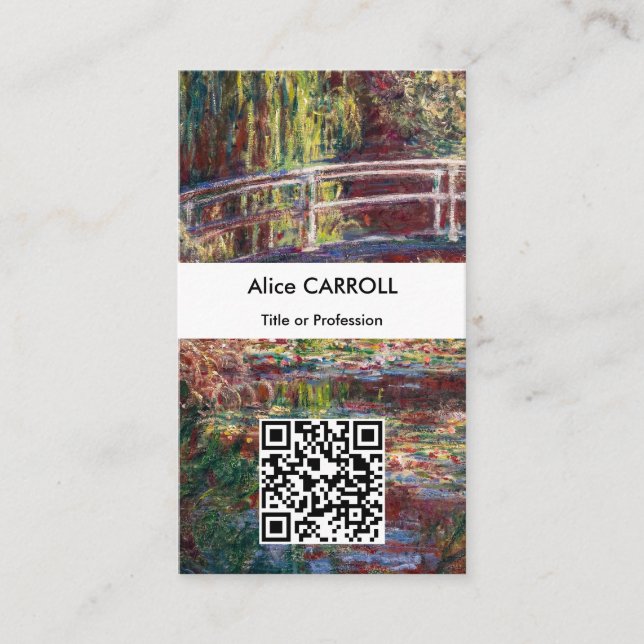 Monet - Water Lily pond, Pink Harmony - QR Code Business Card (Front)