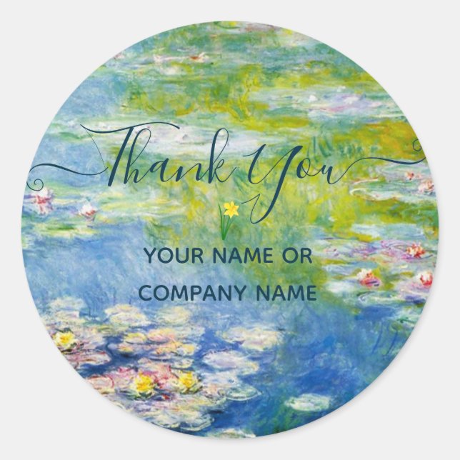 Monet Waterlilies Floral Painting  Classic Round Sticker (Front)