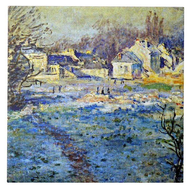 Monet - White Frost, fine art painting, Ceramic Tile (Front)