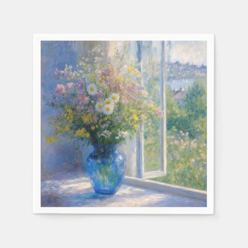 Monet Wildflower Bouquet in Blue Vase Napkins