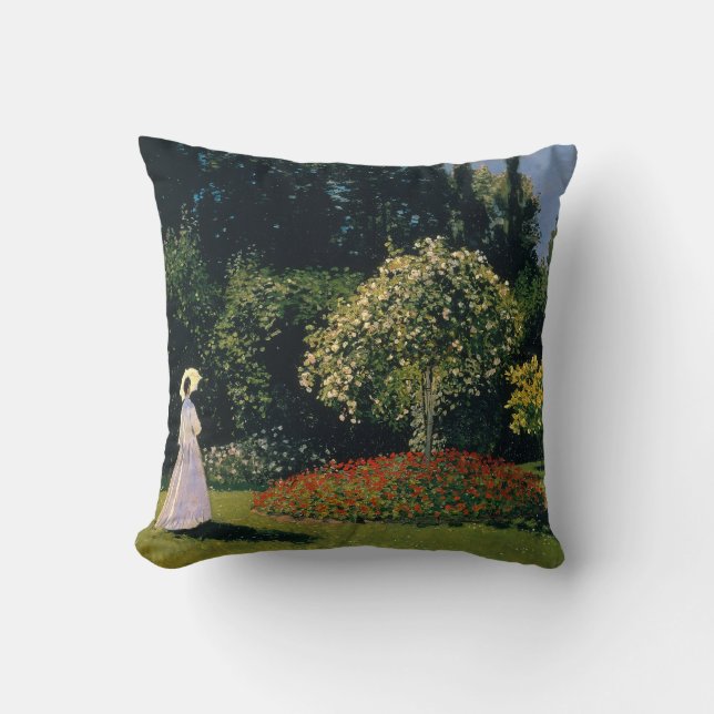 Monet - Woman in Garden Throw Pillow (Front)