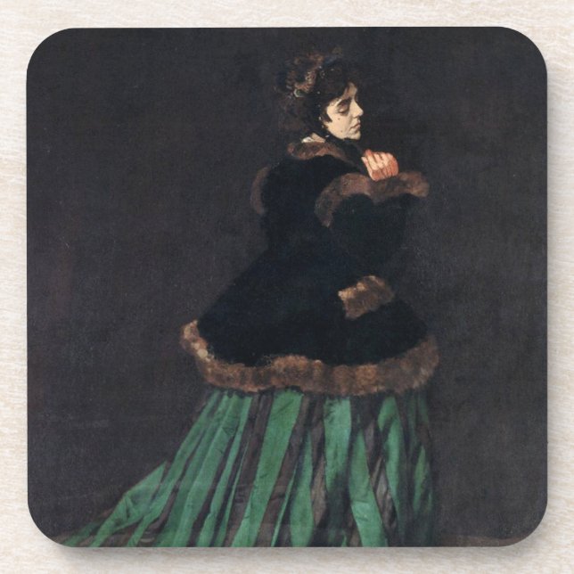 Monet Woman in Green Dress Beverage Coaster (Front)