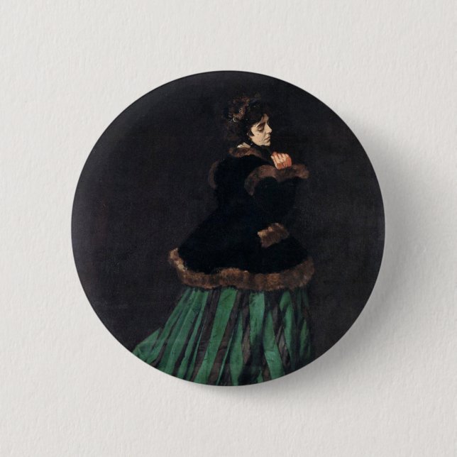 Monet Woman in Green Dress Button (Front)