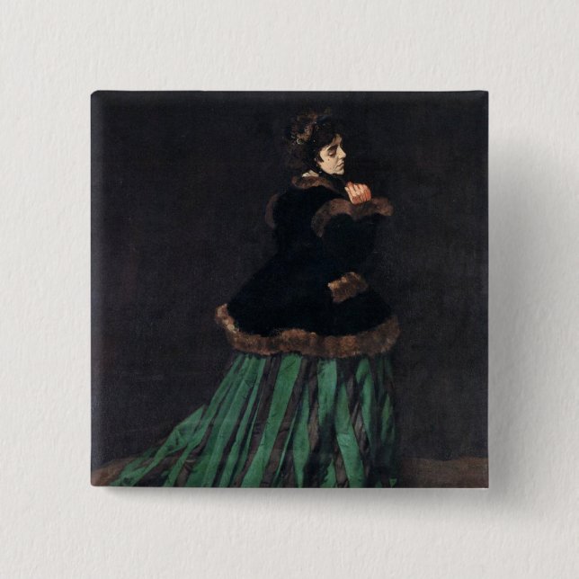 Monet Woman in Green Dress Button (Front)