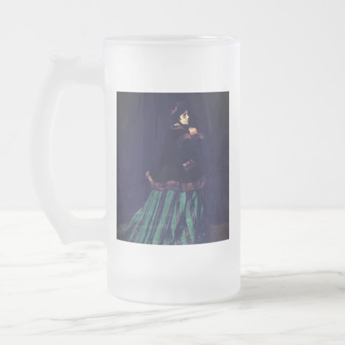 Monet Woman in Green Dress Frosted Glass Beer Mug