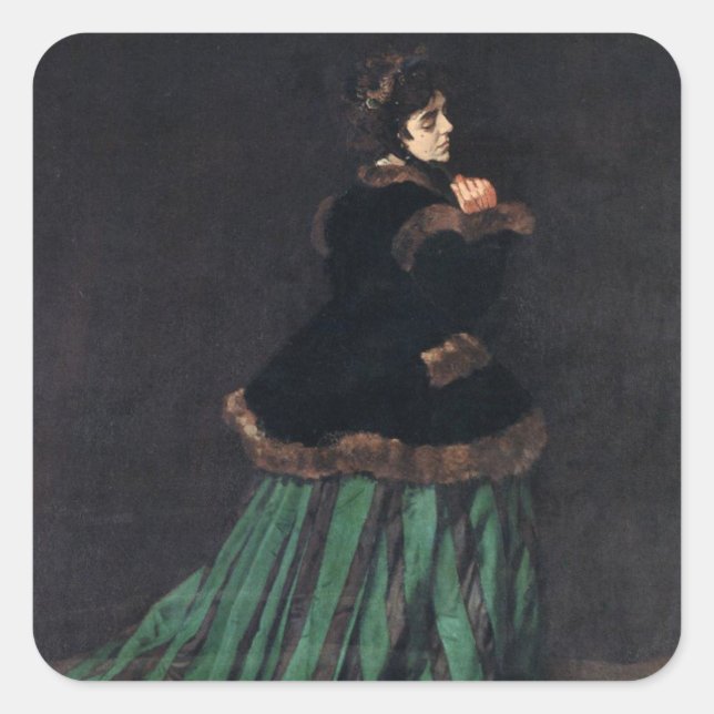 Monet Woman in Green Dress Square Sticker (Front)