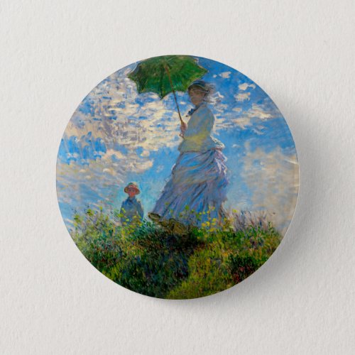 Monet Woman Parasol Impressionism Button