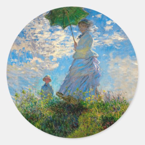 Monet Woman Parasol Impressionism Classic Round Sticker