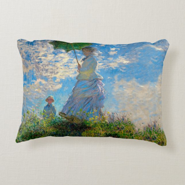 Monet Woman Parasol Impressionism Decorative Pillow (Back)